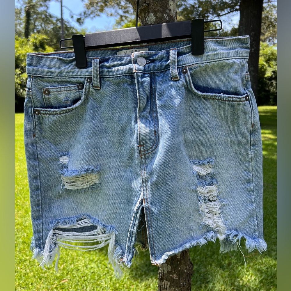 We The Free Relaxed & Destroyed Denim Mini Skirt, Size 27